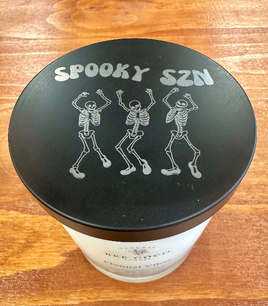 dancing skeleton engraved on flannel vibes lid