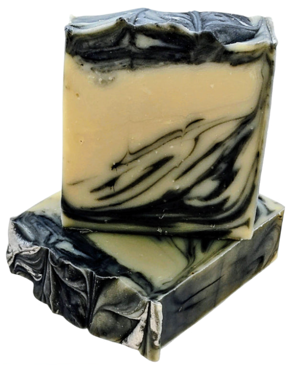 bar of face soap white with black swirl