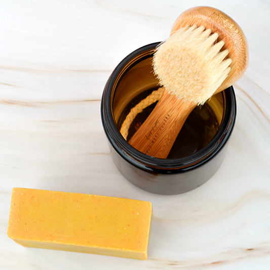 Bamboo cleansing brush and Pretty Farm Girl Brightening Vitamin C bar soap