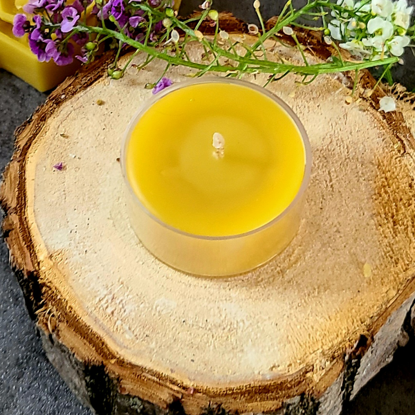 Close up beauty shot of beeswax tealight