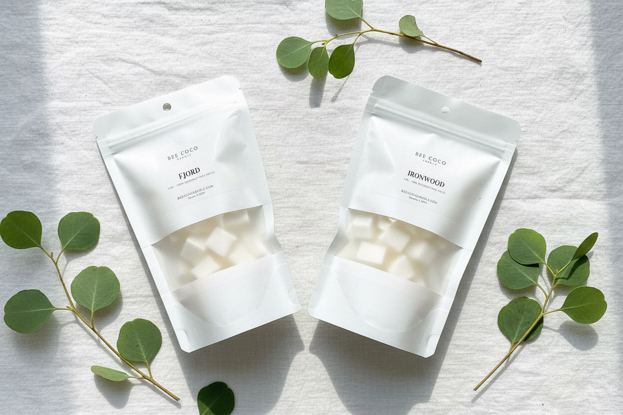 bee coco candle non toxic wax melts with eucalyptus sprigs