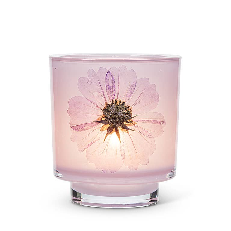 Frosted Votive Holder with Pressed Flowers