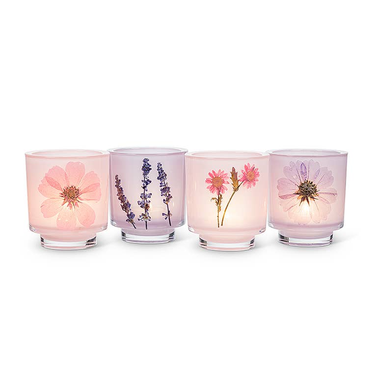 Frosted Votive Holder with Pressed Flowers