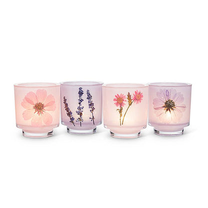 Frosted Votive Holder with Pressed Flowers