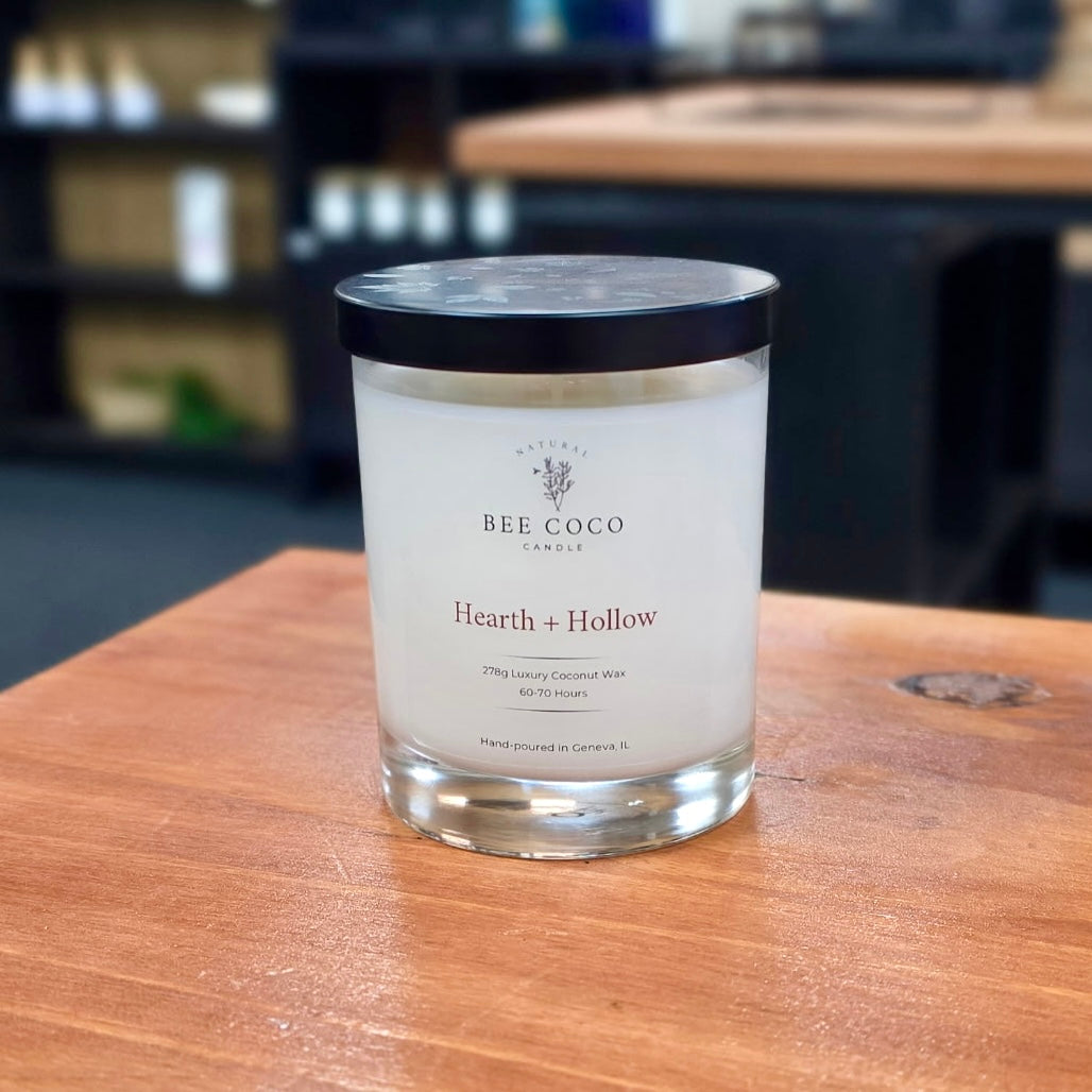 Bee Coco Candle Hearth + Hollow candle with fall engraved lid.
