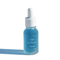 Blue serum bottle with dropper on a white background