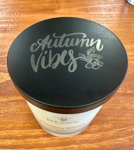 Cranberry Harvest Candle Lid - Engraved Autum Vibes