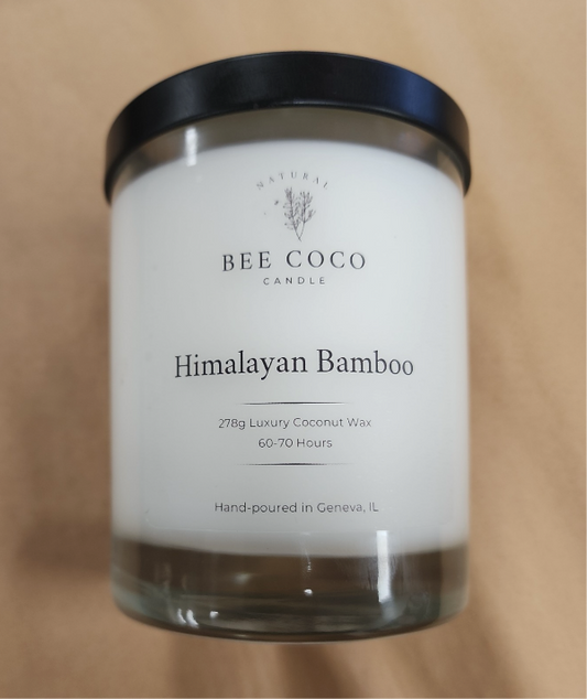 Himalayan Bamboo Candle in a clear jar with black lid