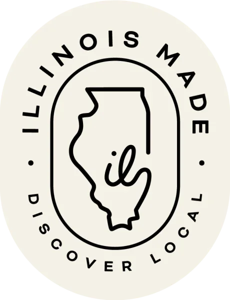 Logo with 'Illinois Made' text and outline of the state on a white background