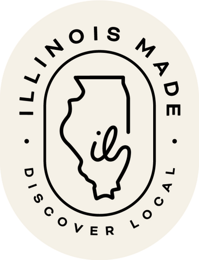 Logo with 'Illinois Made' text and outline of the state on a white background