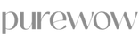 The logo for purewow is shown in a clean, sans-serif gray font on a solid white background.