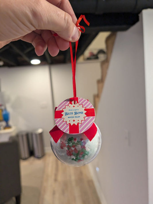 Christmas Bath Bomb in a plastic clear ornament