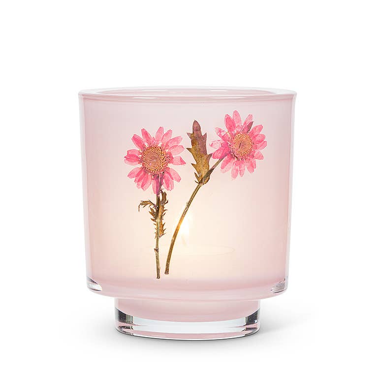 Frosted Votive Holder with Pressed Flowers