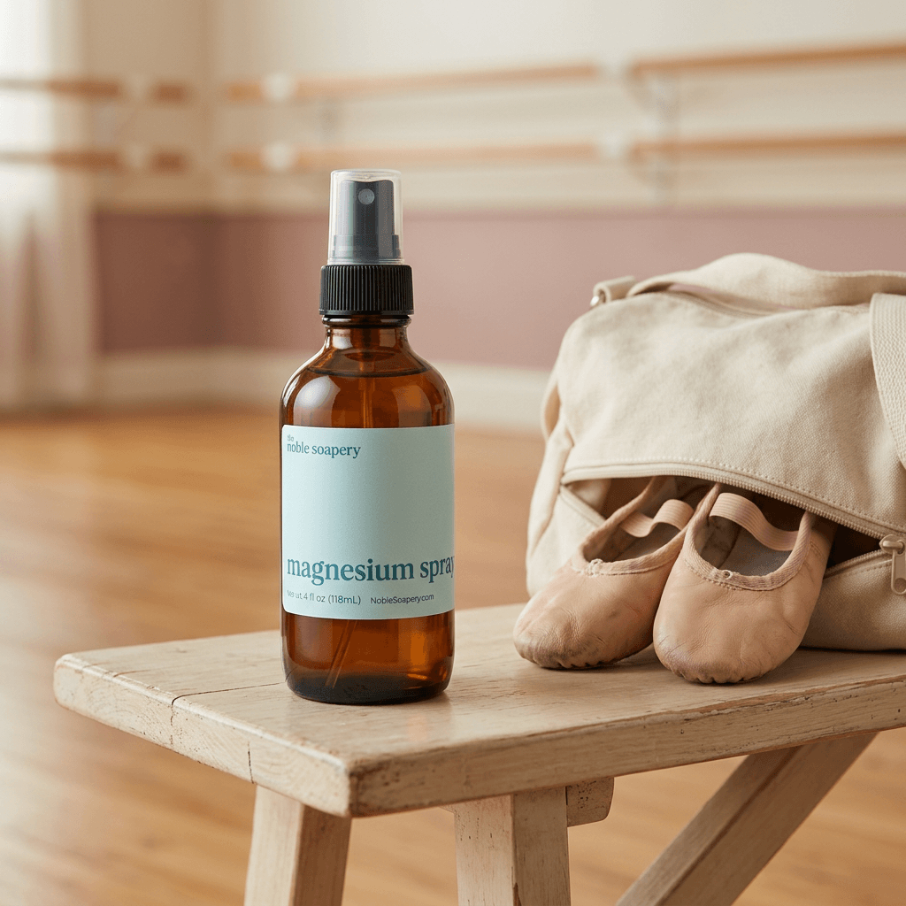 Magensoum spray on a benche next to ballet slippers