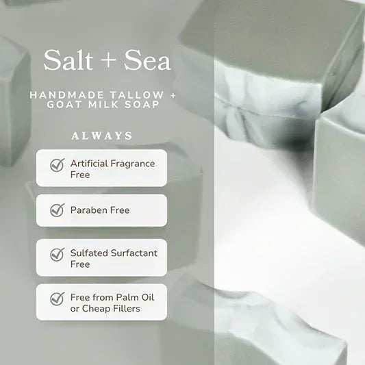 Salt + Sea Bar Handmade Tallow and Goat Milk Kefir Soap - Bee Coco Candle