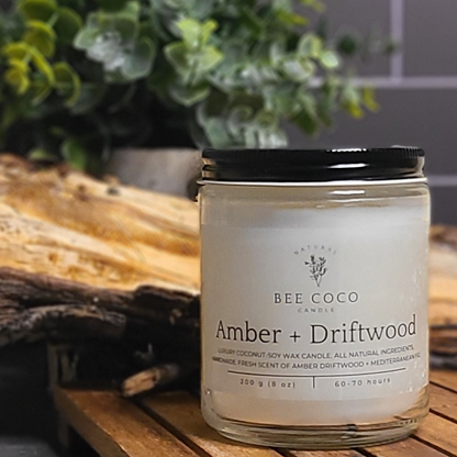 Bee Coco Candle Amber and Driftwood 8oz Candle Jar